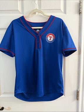 Majestic Royal Blue Texas Rangers Jersey with Red Trim
